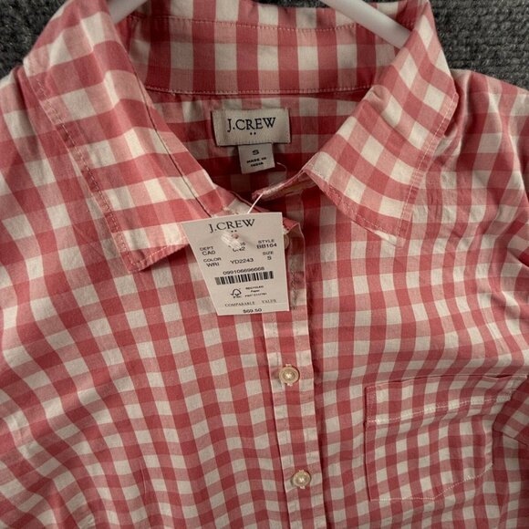 NWT J Crew Women Pink Check Button Up Shirt Long Sleeve Small Cotton Blend Adult - Picture 2 of 14